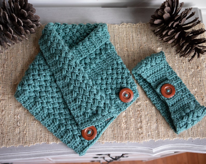 Coffee Bean Neck Warmer Cowl Three Button Scarf Knit Etsy