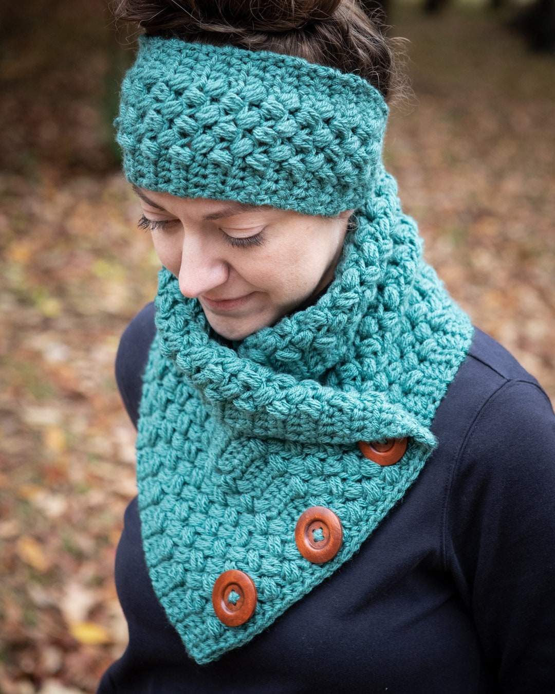 Coffee Bean Neck Warmer Cowl Three Button Scarf Knit Etsy