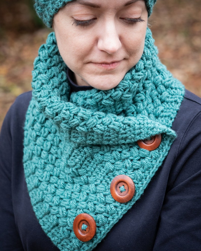 Coffee Bean Neck Warmer Cowl Three Button Scarf Knit Etsy