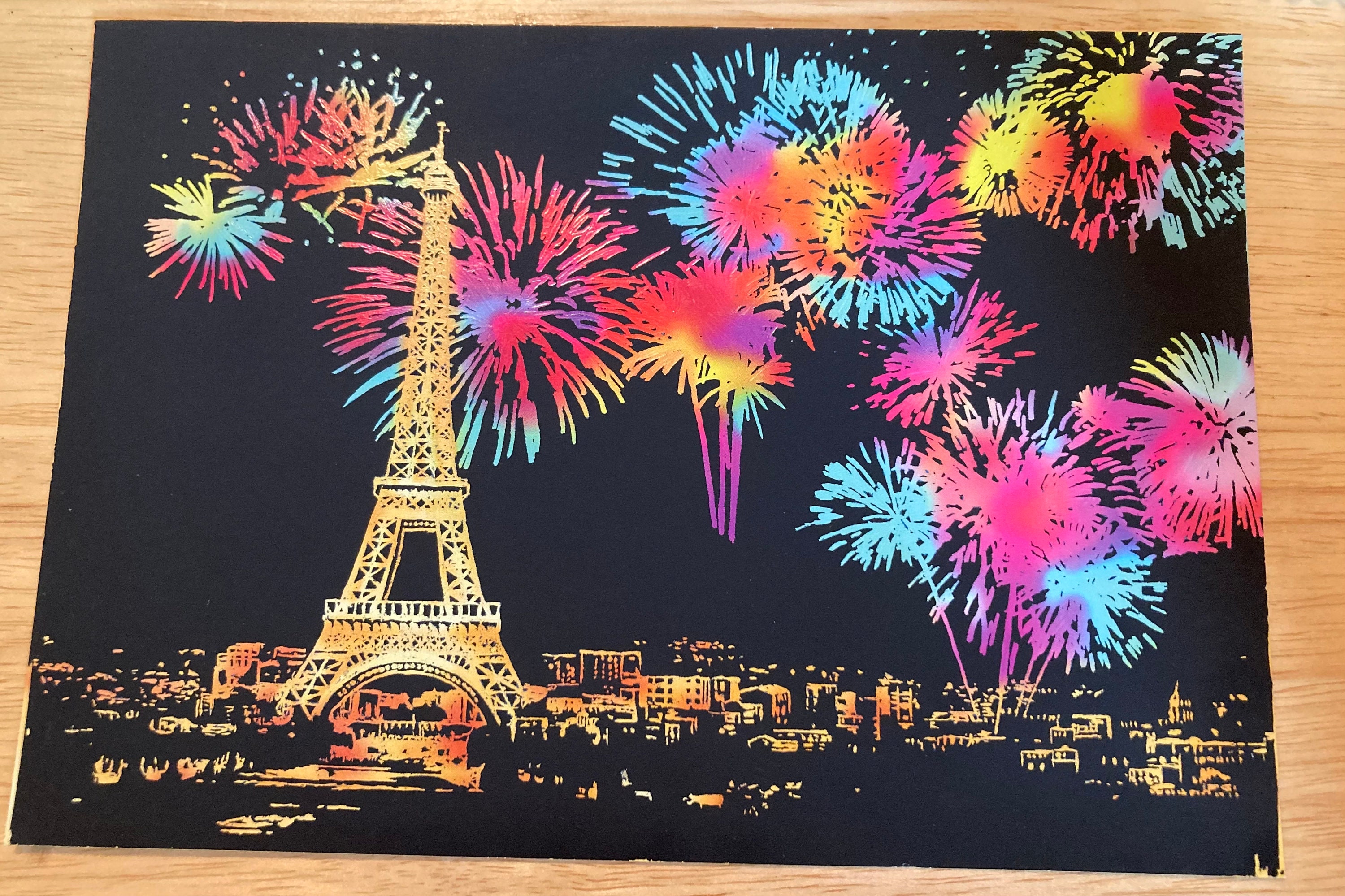 Eiffel Tower With Fireworks Scratch Art - Etsy