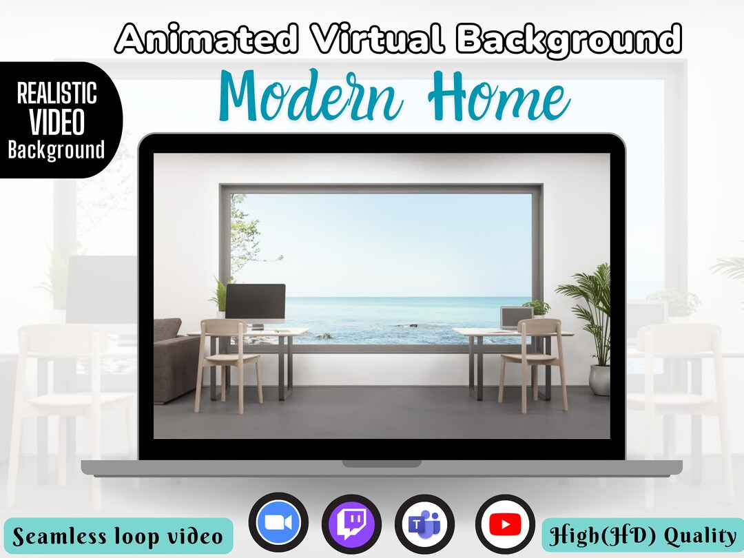 Modern Home Office Animated Virtual Background Zoom Background Etsy
