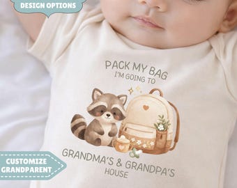 Pack My Bag Baby Bodysuit, Raccoon Design, Cute Trip To Grandma's House Onesie®, Natural Bodysuit
