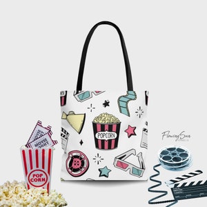 Move Night Tote bag, Movie Themed Tote Bag, Movie Theme Gift Bag, Move Night Tote Bag, Movie Buff, Retro Movie Theme, Retro Tote Bag image 1