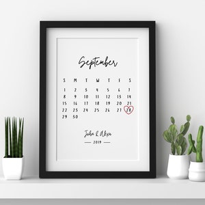 Wedding Anniversary Calendar, Dating Anniversary Calendar Digital Print, Baby Announcement, Anniversary Gift, Newlywed Gift