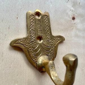Antique Brass Hamsa Hand Wall Hook moroccan handcrafted unlacquered  brass hook,hooks for wall,moroccan design,brass