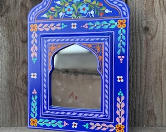 Hand-Painted Moroccan Mirror: Arched Floral Bohemian Decor