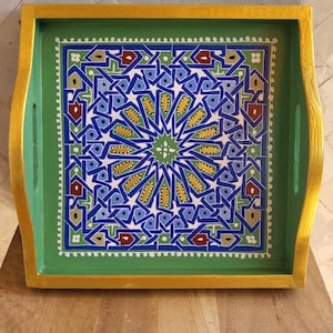 Bandeja de madera para servir hecha a mano con diseño geométrico, envío gratuito.