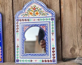 Hand-Painted Moroccan Arched Mirror: Bohemian Floral Wall Decor
