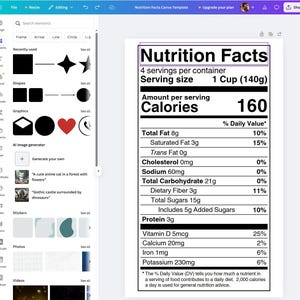 Nutrition Facts CANVA Template - Vertical Display with Micronutrients Listed Side-by-Side - 2025 Update - Free to Use Assets (No Sub Needed)