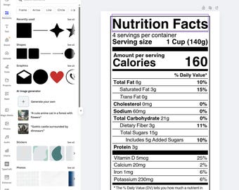 Nutrition Facts CANVA Template - Vertical Display with Micronutrients Listed Side-by-Side - 2025 Update - Free to Use Assets (No Sub Needed)