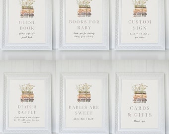 Verhalenboek baby shower aangepaste borden | Boek thema baby shower bewerkbare feestborden | Genderneutraal Een nieuw hoofdstuk begint Tafelborden