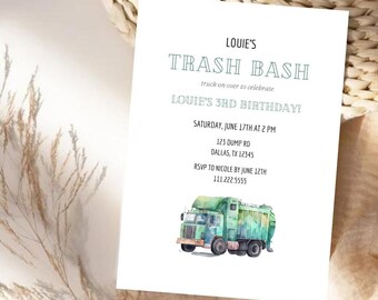 Editable Garbage Truck Birthday Invitation | Trash Truck Template | Dump Everything Invite | Trash Bash Invite | Modern Garbage Truck Invite