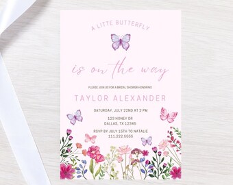 A Little Butterfly Is On Her Way Baby Shower Invite | Butterfly Baby Shower Editable Invitation | Purple Butterfly Girl Baby Shower Template