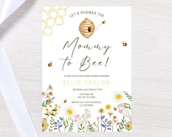Bee Baby Shower Invitation | Mommy To Bee Baby Shower Template | Honey Bee Baby Shower Invite | Wildflower Floral Bee Baby Shower