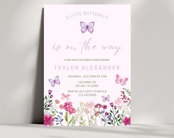 A Little Butterfly Is On Her Way Baby Shower Invite | Butterfly Baby Shower Editable Invitation | Purple Butterfly Girl Baby Shower Template