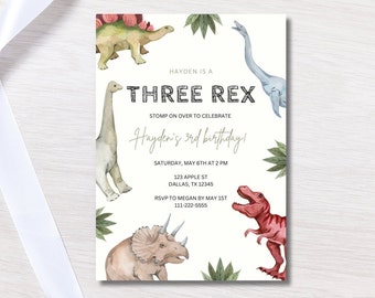 Three Rex Editable Invitation | Dinosaur Birthday Invitation | Three Rex Birthday | T-Rex Birthday Template | Instant Download