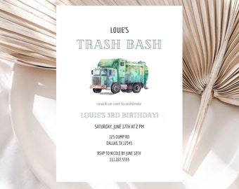 Garbage Truck Birthday Invitation | Trash Bash Invite | Trash Truck Editable Template | Dump Everything Invite | Modern Garbage Truck Invite