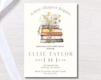 Editable Book Themed Baby Shower Invitation | Storybook Baby Shower Template | A New Chapter Is About To Begin | Baby’s First Book Club