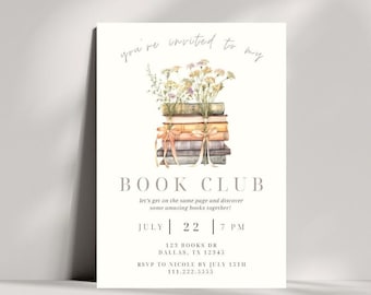 Bewerkbare uitnodiging boekenclub | Je bent uitgenodigd voor mijn boekenclub Uitnodiging | Bewerkbare sjabloon bibliotheekboekenclub
