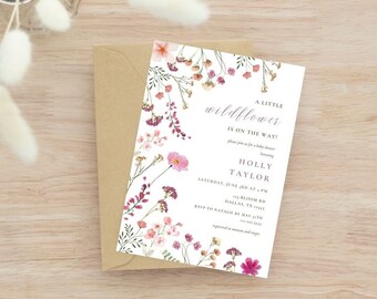 A Little Wildflower Is On The Way Editable Invitation | Wildflower Baby Shower Invitation | Boho Baby Shower Invite | Instant Download