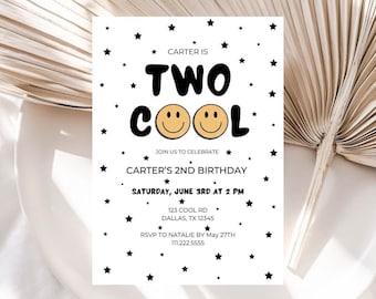 Two Cool Birthday Invitation | Smiley Face Invitation | 2nd Birthday Smiley Invite | Two Cool Digital Download | Editable Template