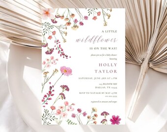 A Little Wildflower Is On The Way Editable Invitation | Wildflower Baby Shower Invitation | Boho Baby Shower Invite | Instant Download