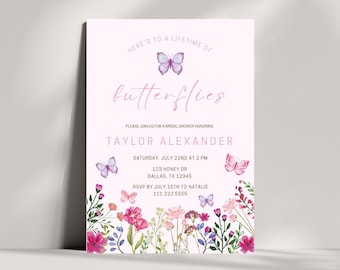 Lifetime Of Butterflies Bridal Shower Invitation | Butterfly Bridal Shower Editable Template | Wildflower Floral Butterfly | Garden Party