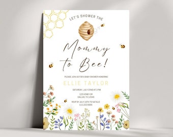 Bee Baby Shower Invitation | Mommy To Bee Baby Shower Template | Honey Bee Baby Shower Invite | Wildflower Floral Bee Baby Shower