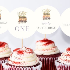 Storybook Birthday Printable Cupcake Toppers | Book Stack Cupcake Toppers | Book Themed Bday Cupcake Toppers | 1st Chapter Cupcake Toppers
