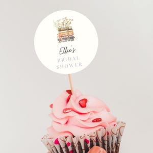 Storybook Bridal Shower Printable Cupcake Toppers | Book Stack Cupcake Toppers | Book Themed Bridal Shower Cupcake Topper