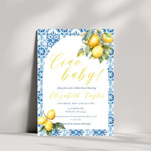 Ciao Baby Editable Baby Shower Invitation | Italian Lemon Amalfi Coast Baby Shower Invite | Mediterranean Ciao Bambino/Bambina Template