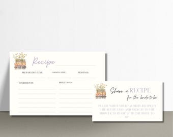 Book Themed Bridal Shower Recipe Cards | Storybook Recipe Bridal Shower Insert | Chapter Theme Recipe Cards | Share A Recipe Bridal Game