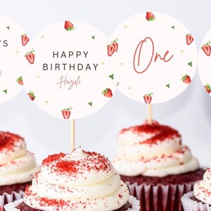 Berry First Birthday Cupcake Toppers | Strawberry Cupcake Toppers | Berry First Year | Berry 1st Bday Decor | Strawberry Party Decorations