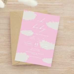 Oh Baby Editable Cloud Baby Shower Invitation | Modern Pink Baby Shower Invite | Minimalist Baby Shower | Pink Cloud Baby Shower Template