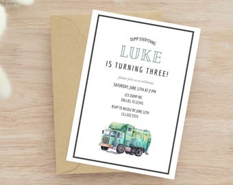 Garbage Truck Birthday Invitation | Dump Truck Editable Template | Dump Everything Invite | Trash Bash Invite | Modern Garbage Truck Invite