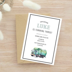 Garbage Truck Birthday Invitation | Dump Truck Editable Template | Dump Everything Invite | Trash Bash Invite | Modern Garbage Truck Invite