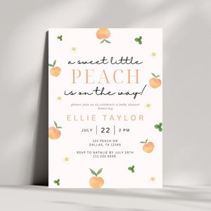 Peach Baby Shower Editable Invitation | A Sweet Little Peach Is On The Way | Sweet As A Peach Template | Fruit Baby Shower