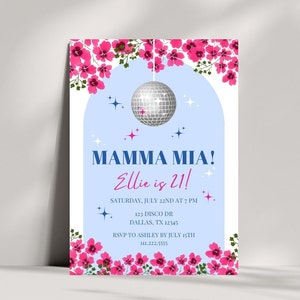 Editable Mamma Mia Birthday Invitation | Mamma Mia Disco | Greek Birthday Invite | Dancing Queen | Mamma Mia Bridal Shower | Mamma Mia Bach