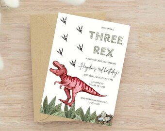 Three-Rex Invitation, Editable Dinosaur Birthday Invite, Three Rex Birthday, Instant Download, T-Rex Birthday Invite