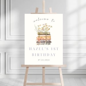 Storybook 1st Birthday Welcome Sign | First Chapter Birthday Welcome Sign Book Themed Birthday Editable Welcome Sign | Library Birthday Sign