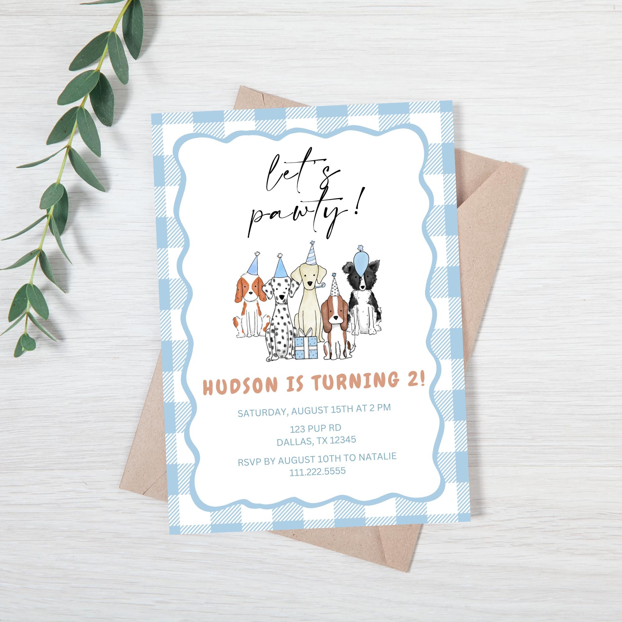Puppy Pawty Theme Birthday Invitation | Editable Dog Theme Party ...