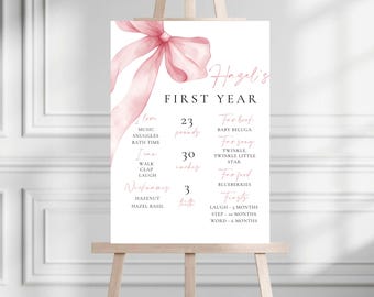Panneau modifiable des jalons du 1er anniversaire avec noeud rose | Les filles veulent juste être un premier anniversaire du conseil d'administration | Jalons roses coquette BCBG
