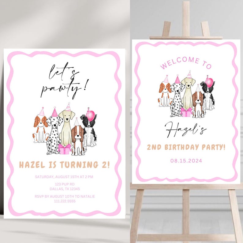 Girl Dog Theme Birthday Party Bundle | Editable Pink Puppy Pawty ...