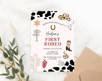 First Rodeo Editable Birthday Invitation | Cowboy Bday Template | Wild West Bday Invite | My 1st Rodeo Invite | Ranch Southwestern Invite