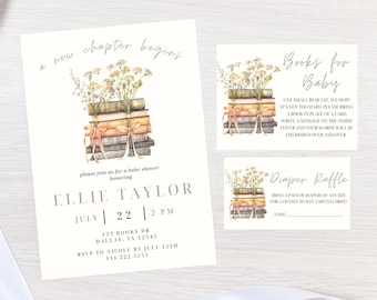 Book Themed Baby Shower Invitation Bundle | Storybook Baby Shower Editable Templates | A New Chapter Begins | Baby’s First Book Club