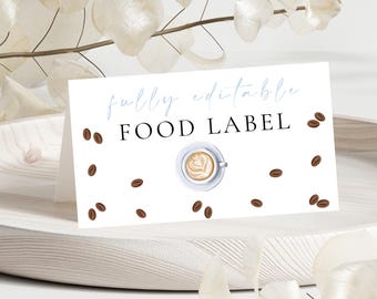 Editable Coffee Theme Food Tent Label | A Baby Is Brewing Coffee Baby Shower Food Tent Label | Coffee Bean Printable Food Label Placecard
