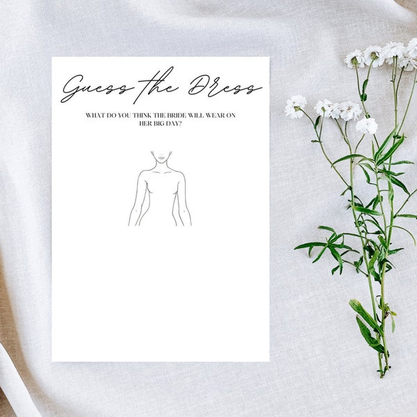 Guess The Dress Bridal Shower Game | Sketch The Dress Bridal Shower Template | Printable Bridal Shower Activity | Minimalist Guess The Dress