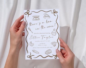 Bun In The Oven Baby Shower Invitation | Editable Hand Drawn Bakery Baby Shower Invite |  Little Bun Printable Baby Shower Template
