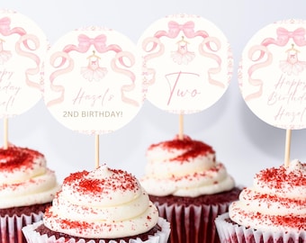 Adornos para cupcakes imprimibles con tutú de bailarina / Adornos para cupcakes para fiestas de cumpleaños / Adornos para cupcakes con lazo rosa