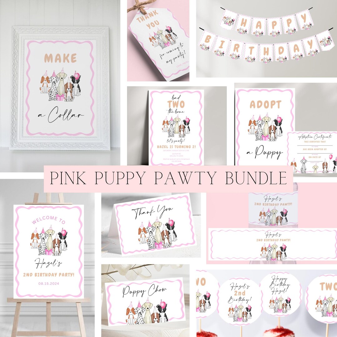 Girl Dog Theme Birthday Party Bundle | Editable Pink Puppy Pawty ...